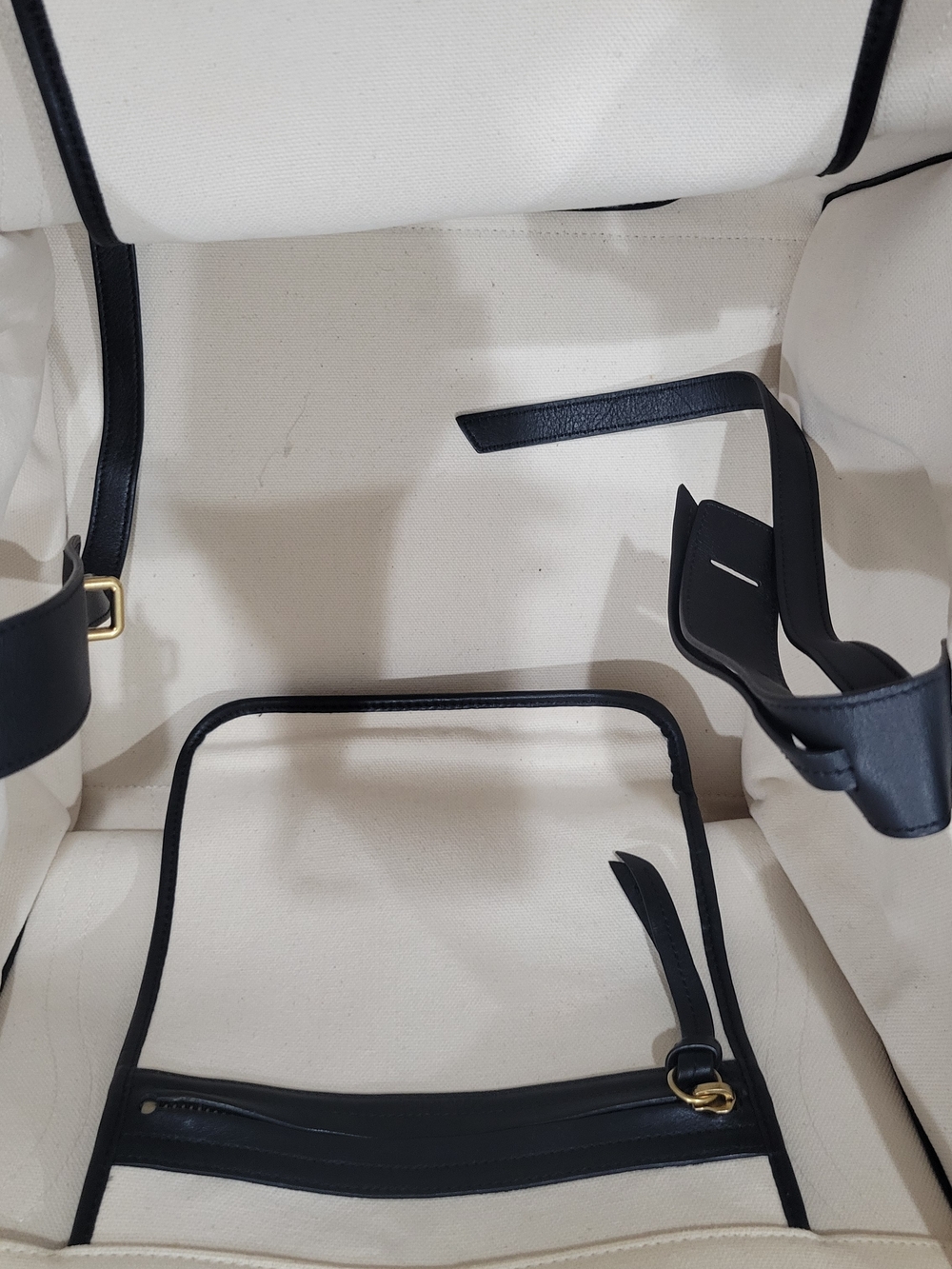 Celine Cream Canvas Tote with Black Trim - Picture 3 of 11